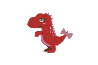 Red Dinosaur Girl Embroidery Design